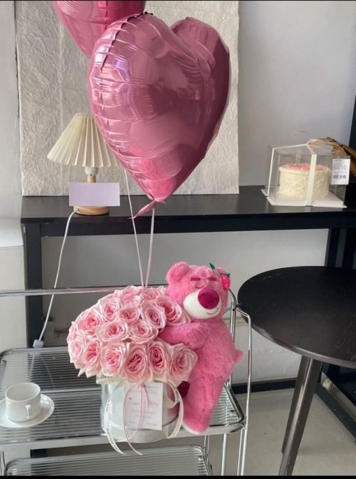 Roses with pink bear box .PNG 116